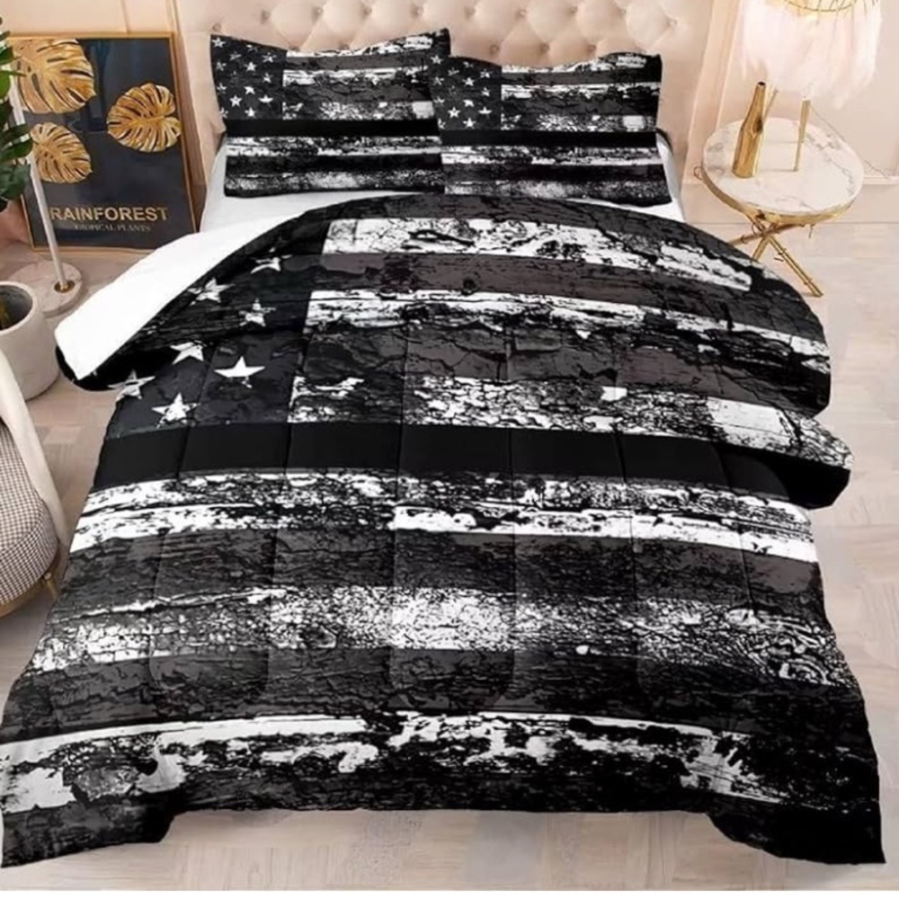 Black and White American Flag Bedding Set